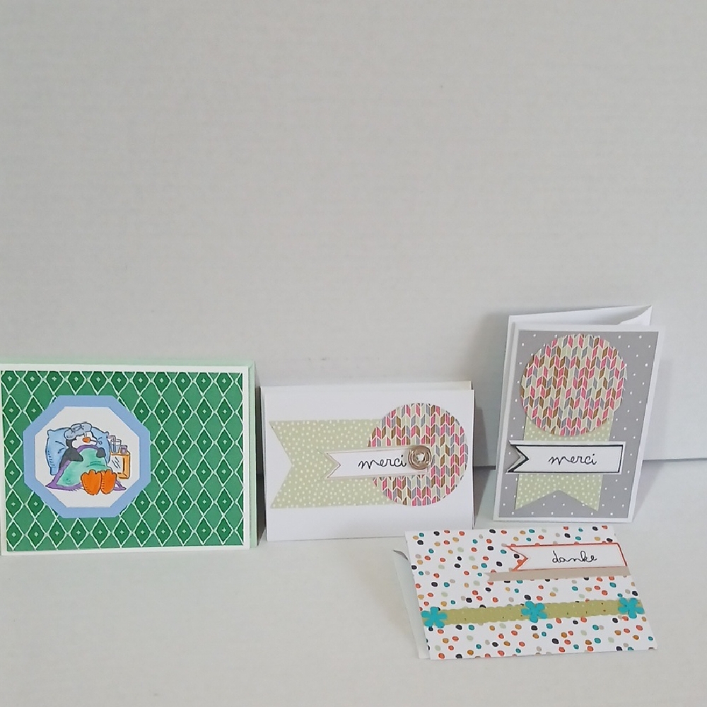 Handcrafted Colorful Thank You Blank Inside Cards Set and one Get Well card NWT